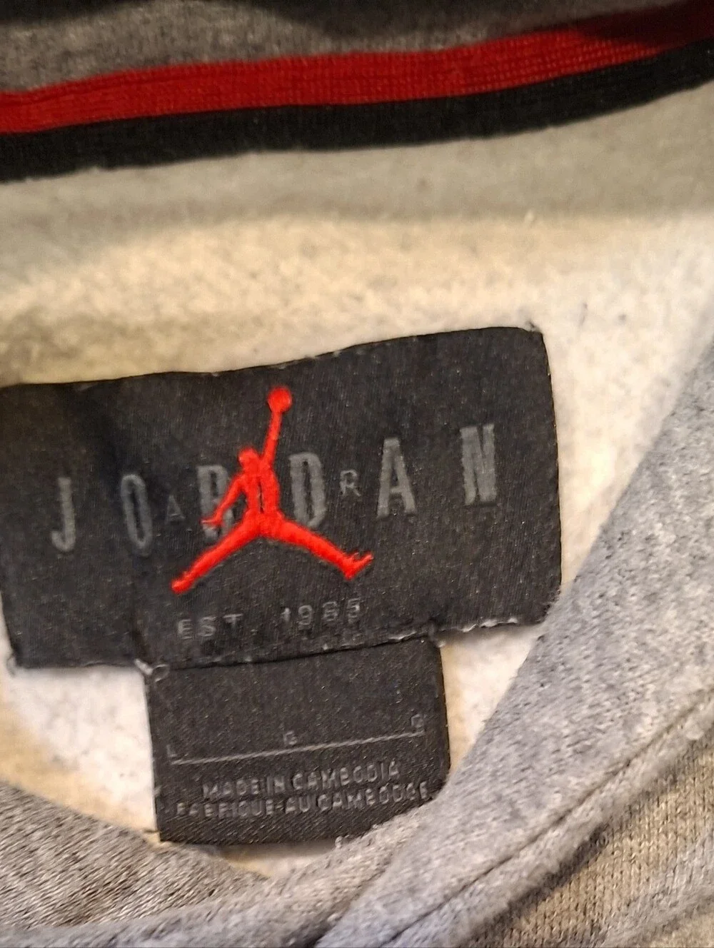 Jordan Grey Pullover Hoodie with Black Jumpman- Largr